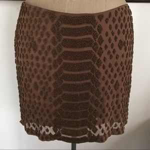 100% Silk Haute Hippie Bronze Beaded Mini-Skirt L